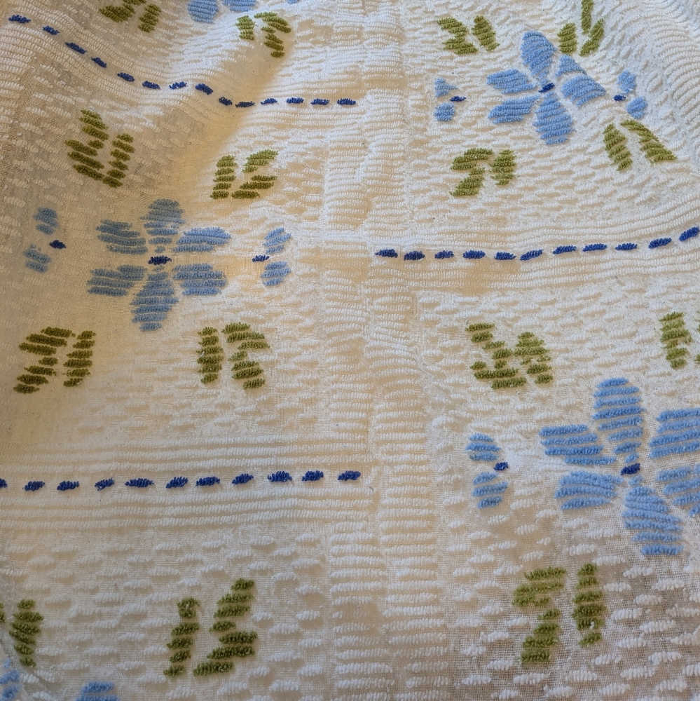 Vintage Blue Green Floral Queen Bedspread
